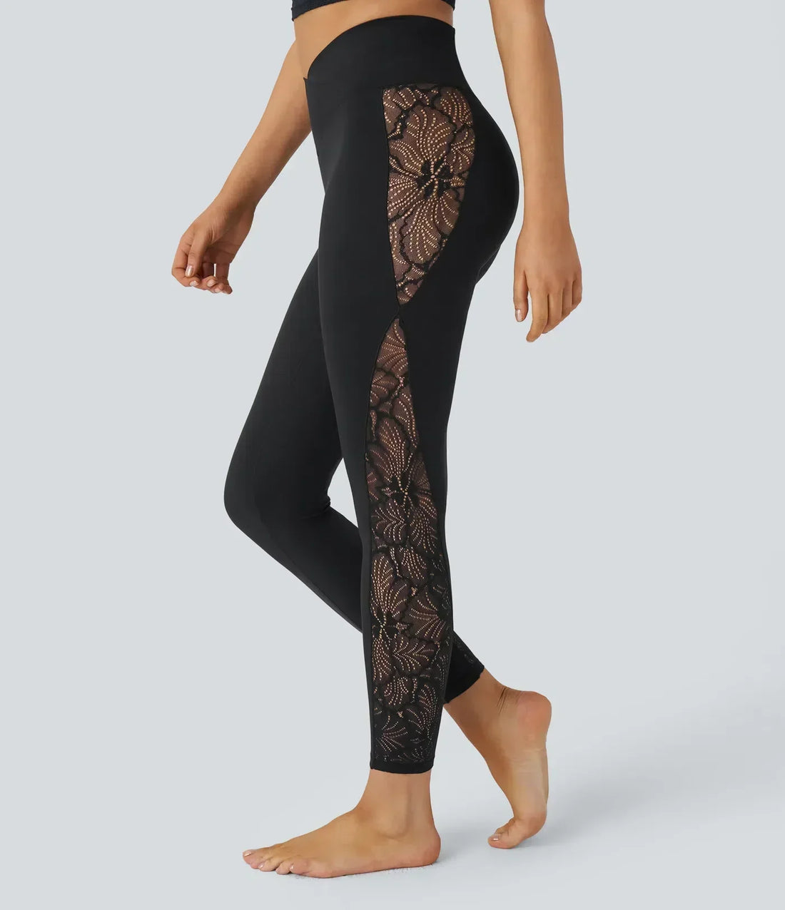 Valore™ High Waisted Crossover Contrast Lace Pocket Yoga Leggings-UPF50+