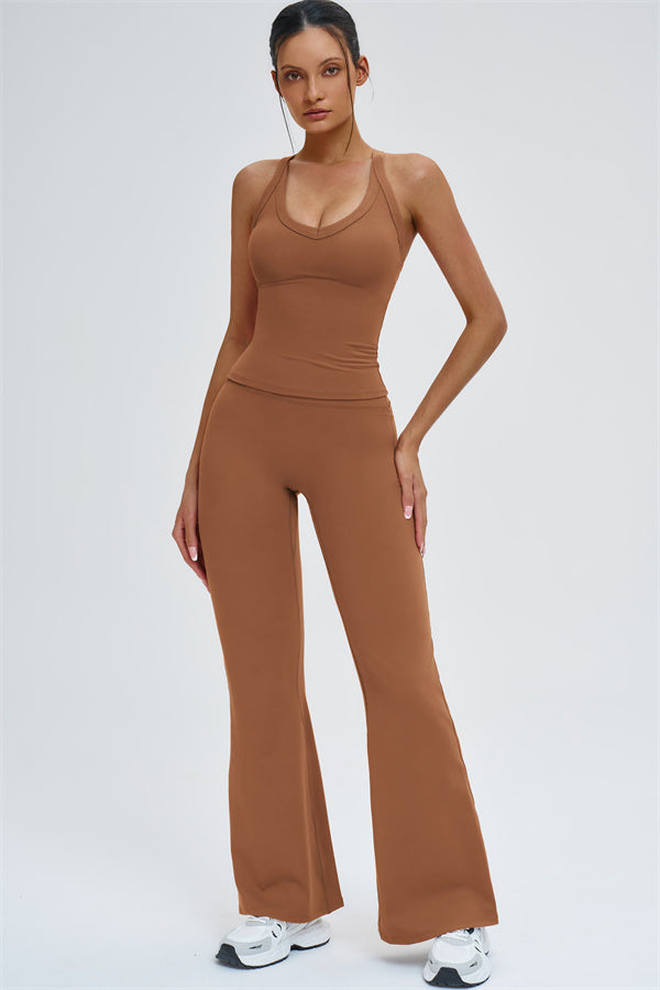 The Slate Cross Back Top Flared Leggings 2-Piece Set