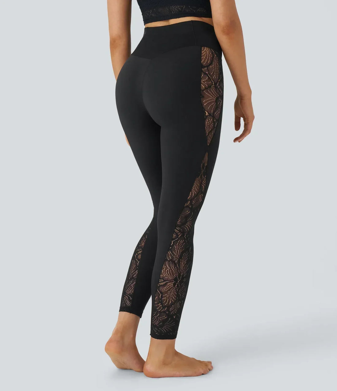 Valore™ High Waisted Crossover Contrast Lace Pocket Yoga Leggings-UPF50+