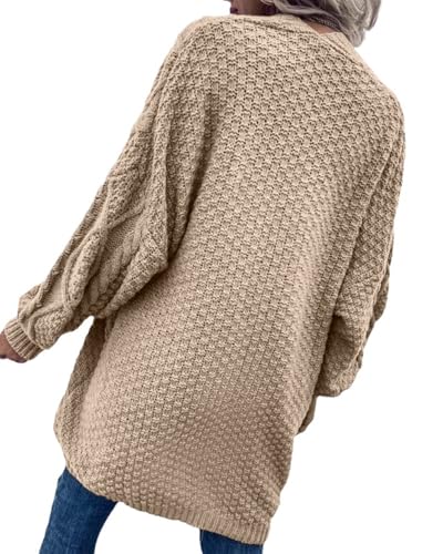 Women’s Oversized Chunky Cable Knit Cardigan – Open Front Lantern Sleeve Fall Outerwear