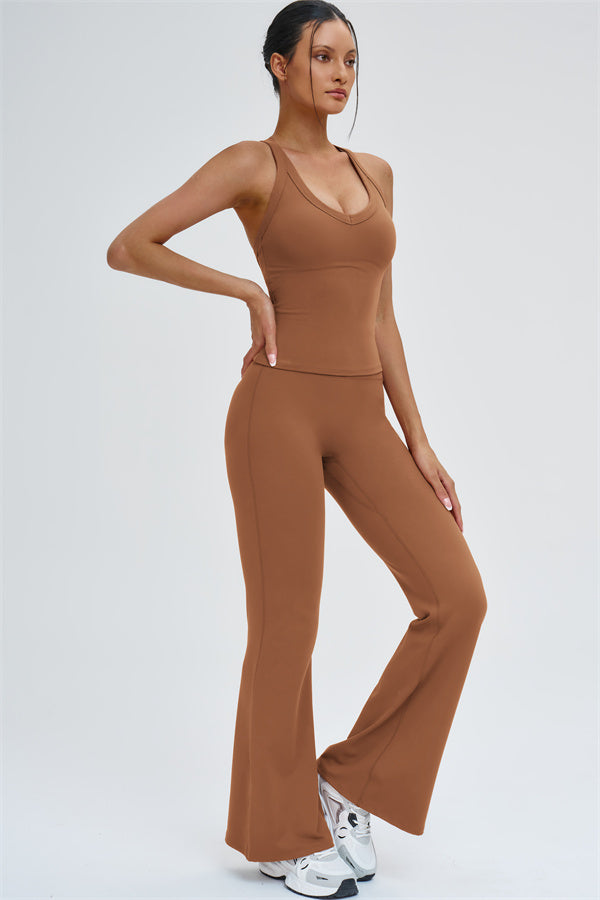 The Slate Cross Back Top Flared Leggings 2-Piece Set