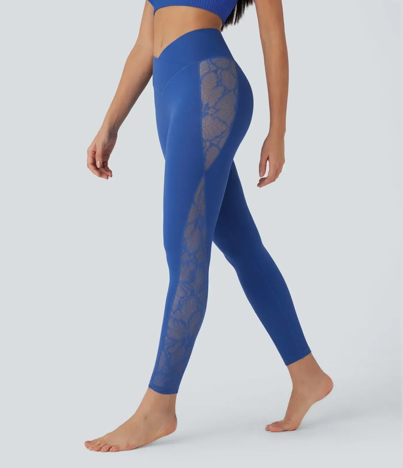 Valore™ High Waisted Crossover Contrast Lace Pocket Yoga Leggings-UPF50+
