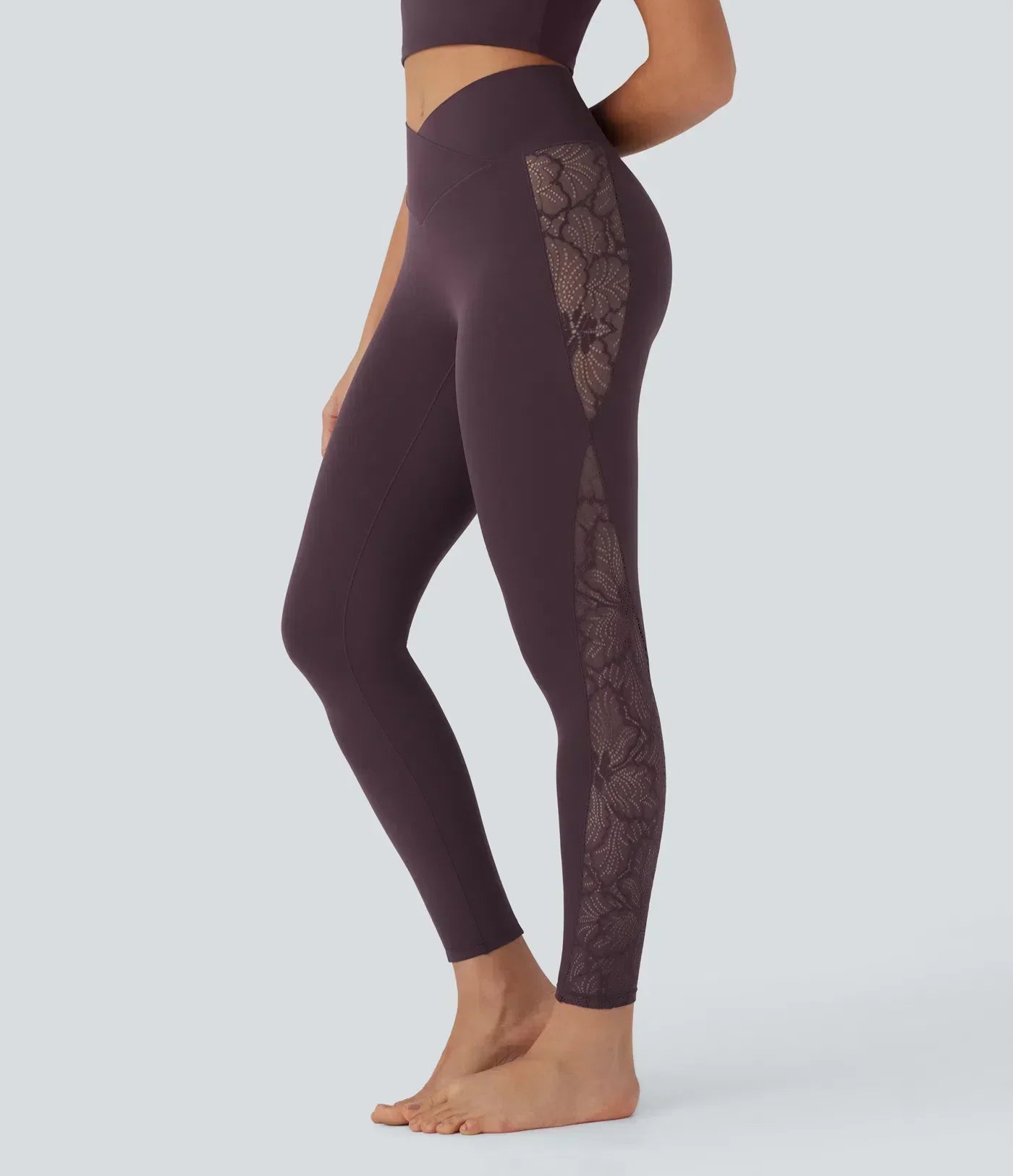 Valore™ High Waisted Crossover Contrast Lace Pocket Yoga Leggings-UPF50+