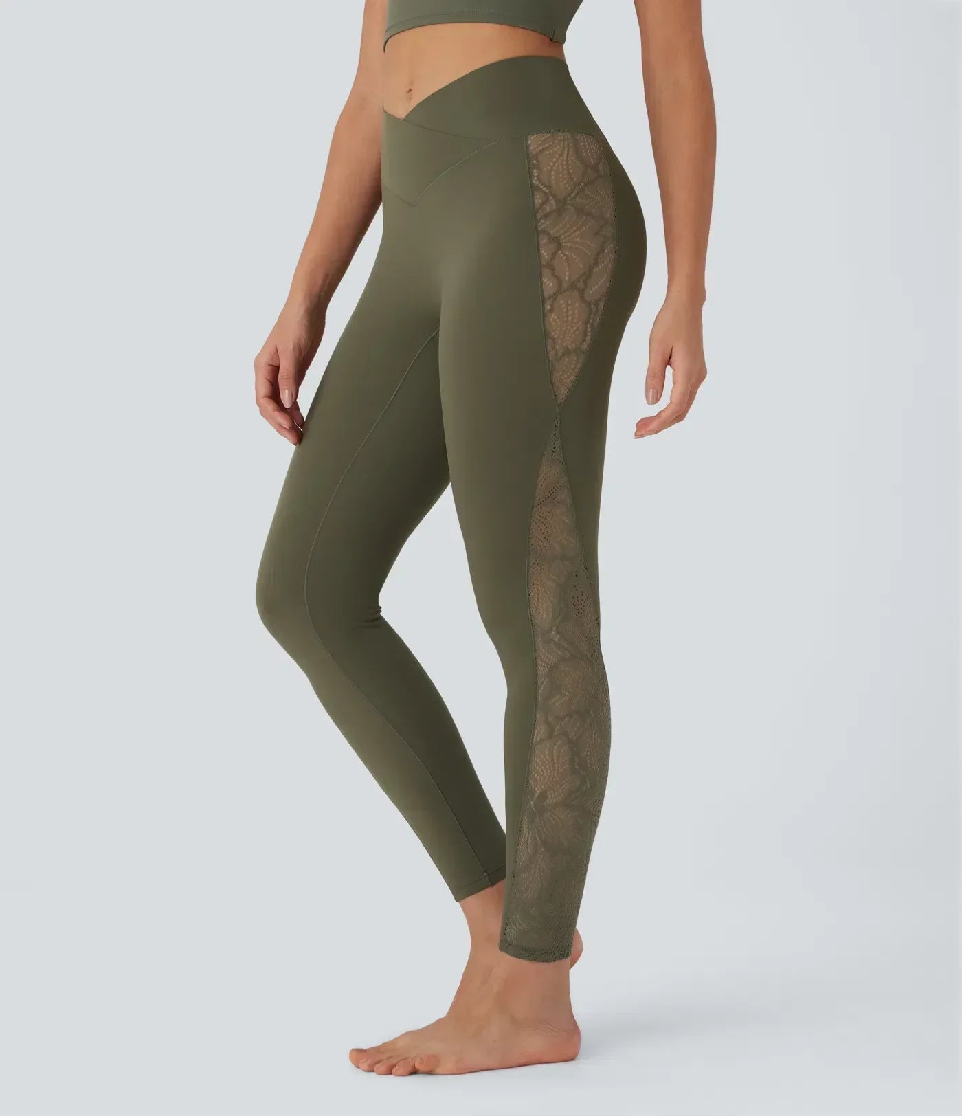 Valore™ High Waisted Crossover Contrast Lace Pocket Yoga Leggings-UPF50+