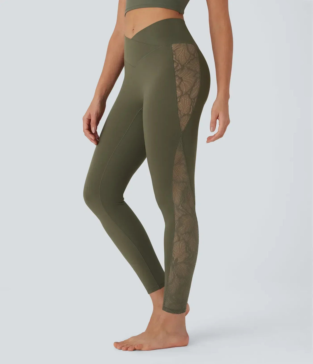 Valore™ High Waisted Crossover Contrast Lace Pocket Yoga Leggings-UPF50+