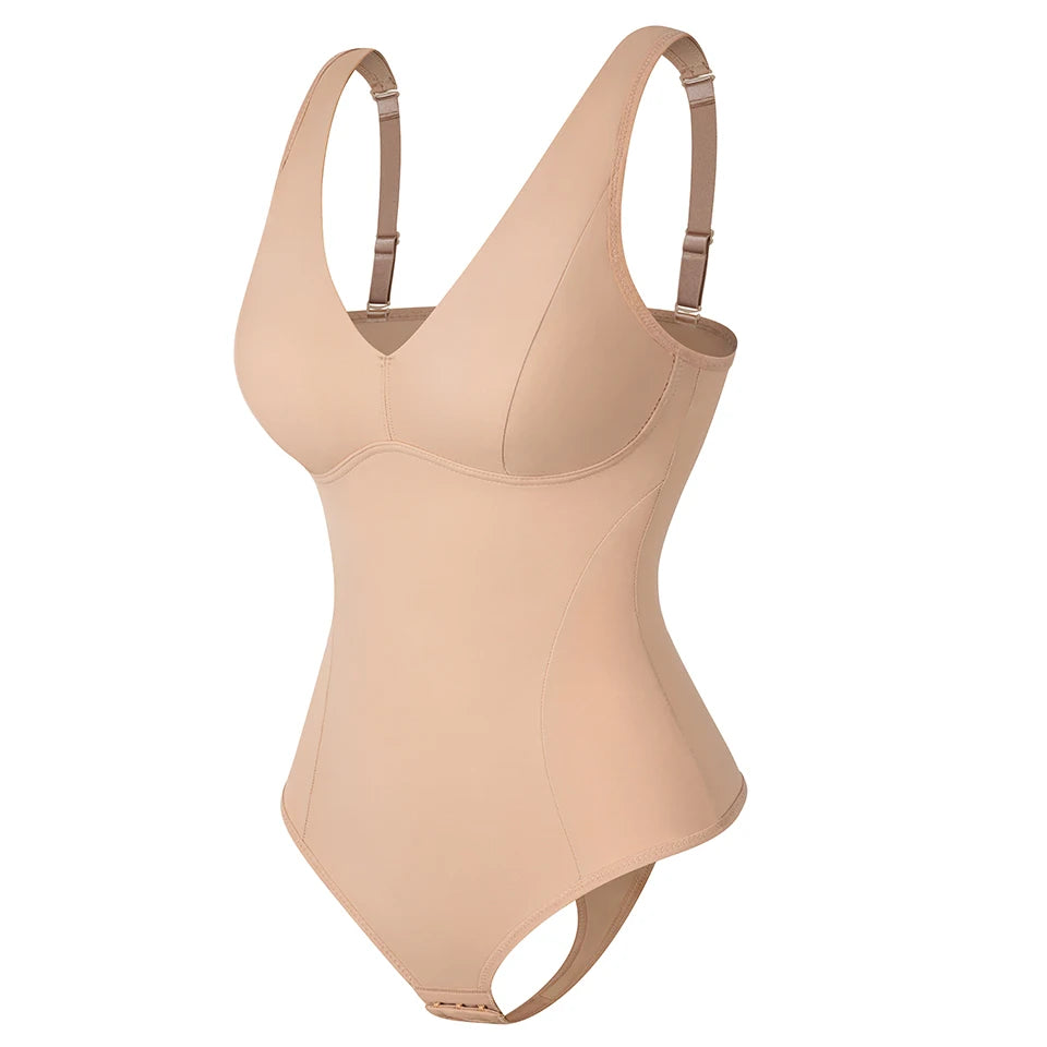 Deep V Thong Shapewear Bodysuit with Built-in Bra