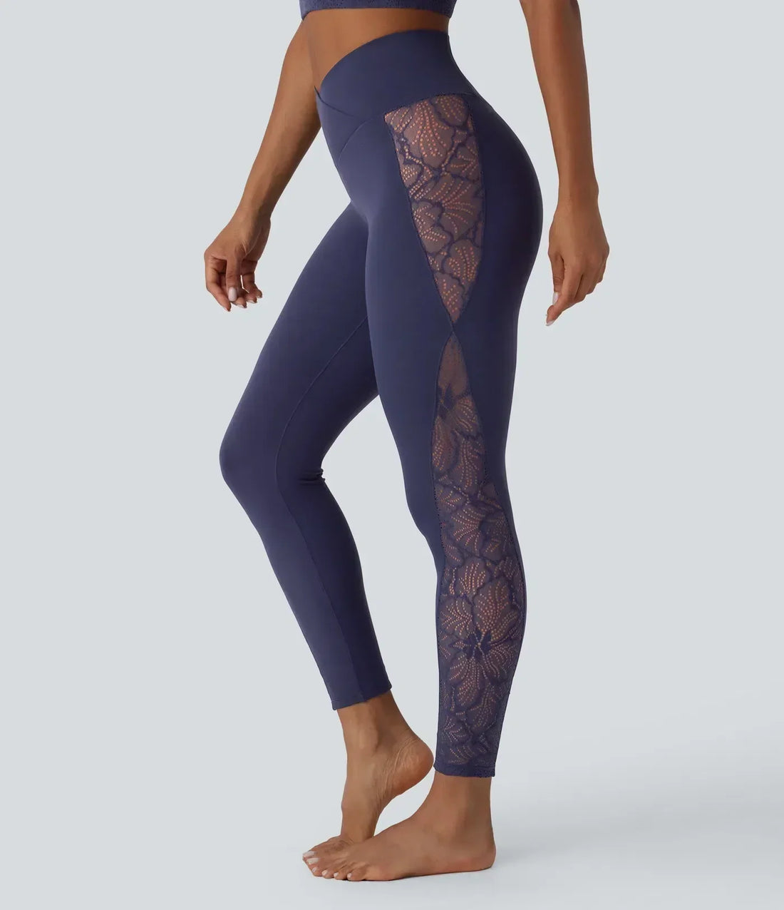 Valore™ High Waisted Crossover Contrast Lace Pocket Yoga Leggings-UPF50+