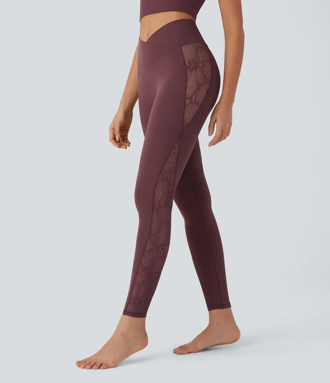 Valore™ High Waisted Crossover Contrast Lace Pocket Yoga Leggings-UPF50+