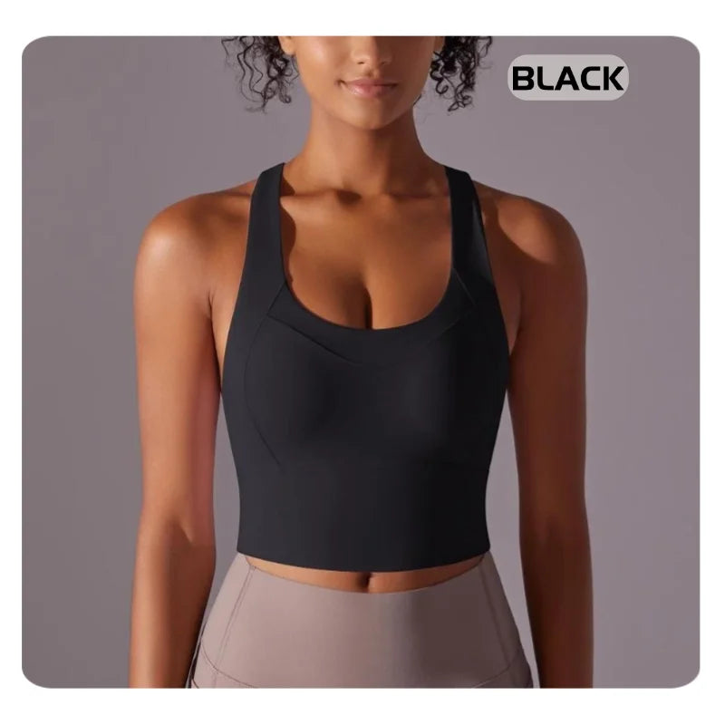 Seamless Crossback Sports Bra Tank Top – Nude Feel & Quick-Dry