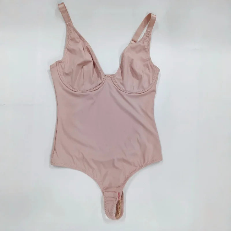 V-Neck Tummy Control Shapewear Bodysuit with Built-in Bra