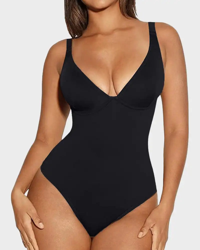 V-Neck Tummy Control Shapewear Bodysuit with Built-in Bra