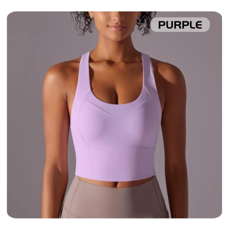 Seamless Crossback Sports Bra Tank Top – Nude Feel & Quick-Dry