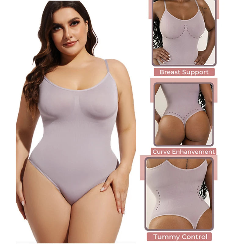 Seamless Thong Shapewear Bodysuit with Open Crotch