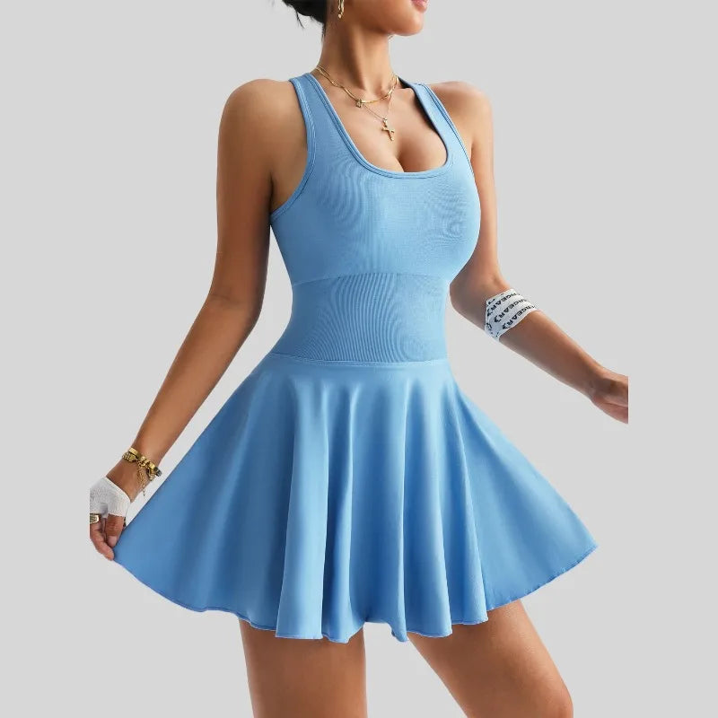 Anti-Slip Tennis Skirt Dress – Built-In Shorts with Pockets