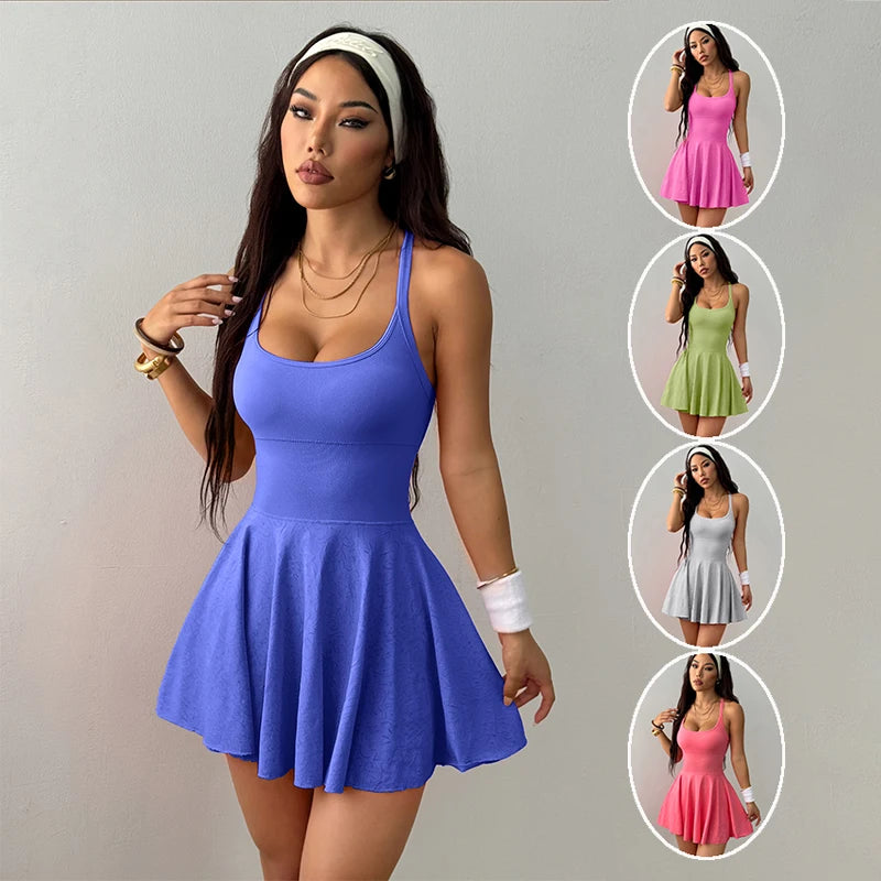 Backless Tennis Dress – Quick-Dry Activewear with Built-In Shorts
