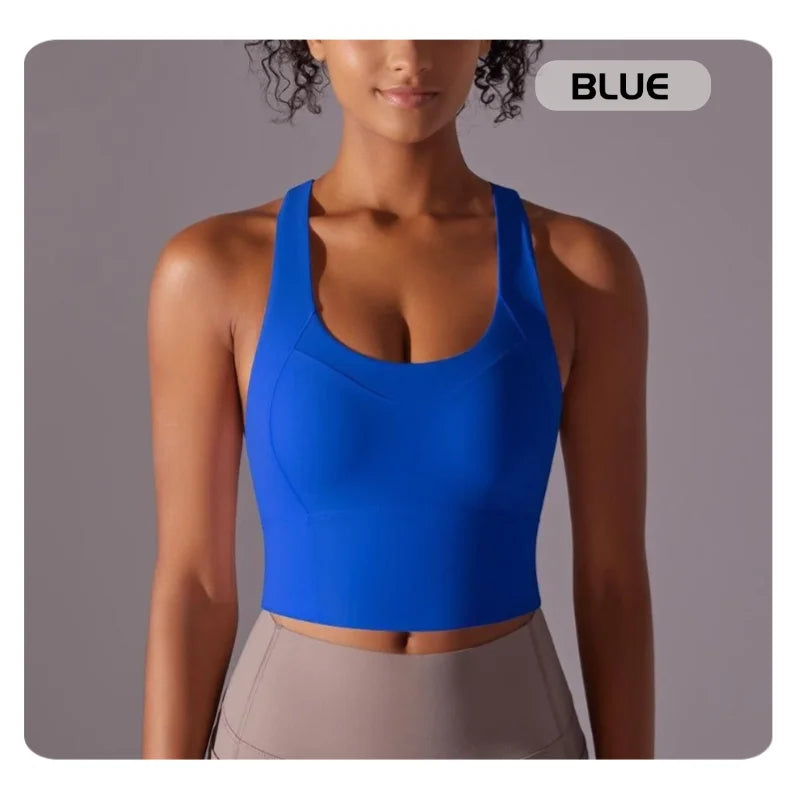 Seamless Crossback Sports Bra Tank Top – Nude Feel & Quick-Dry