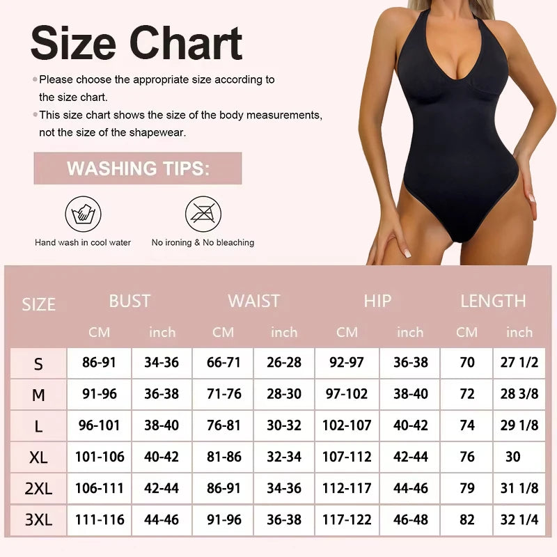 Deep V Halter Shapewear Bodysuit with Tummy Control