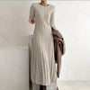 Valore-2026 Autumn Winter Round Neck Fitted Cable Knit Sweater Maxi Dress