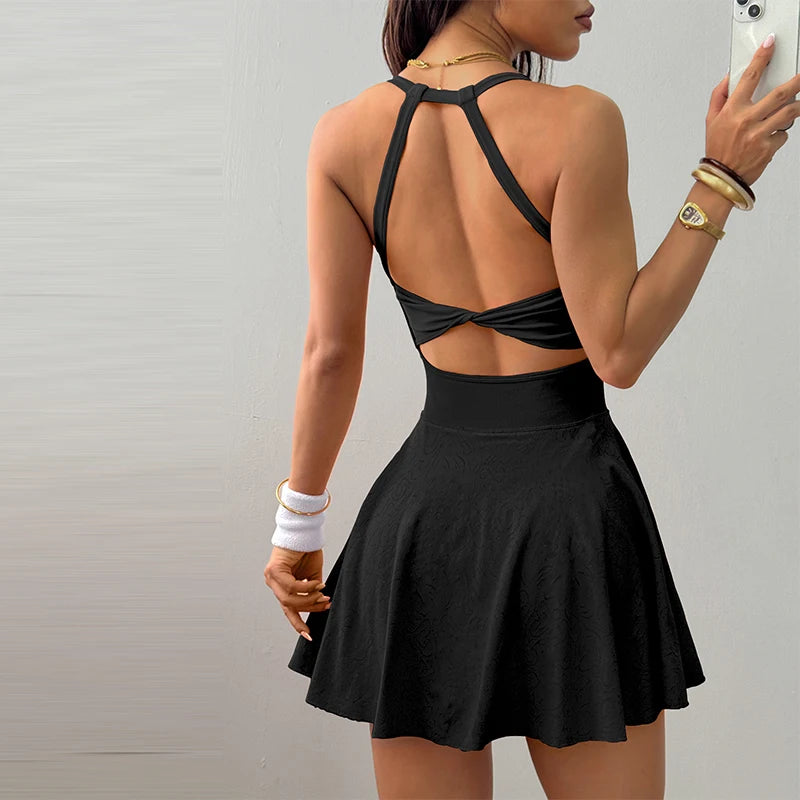 Cross Back Tennis Dress – Built-In Shorts & Support Bra