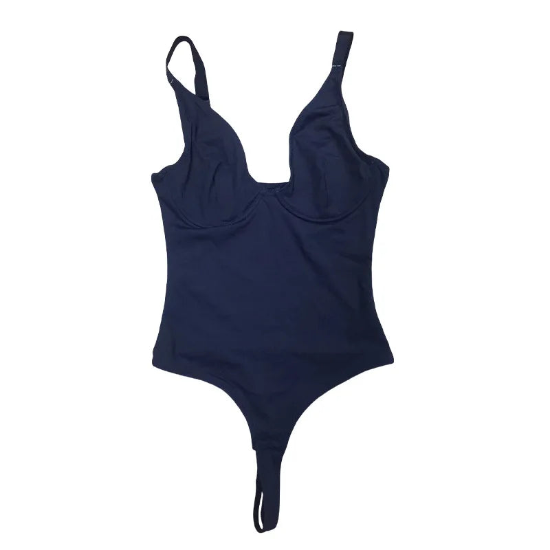 V-Neck Tummy Control Shapewear Bodysuit with Built-in Bra