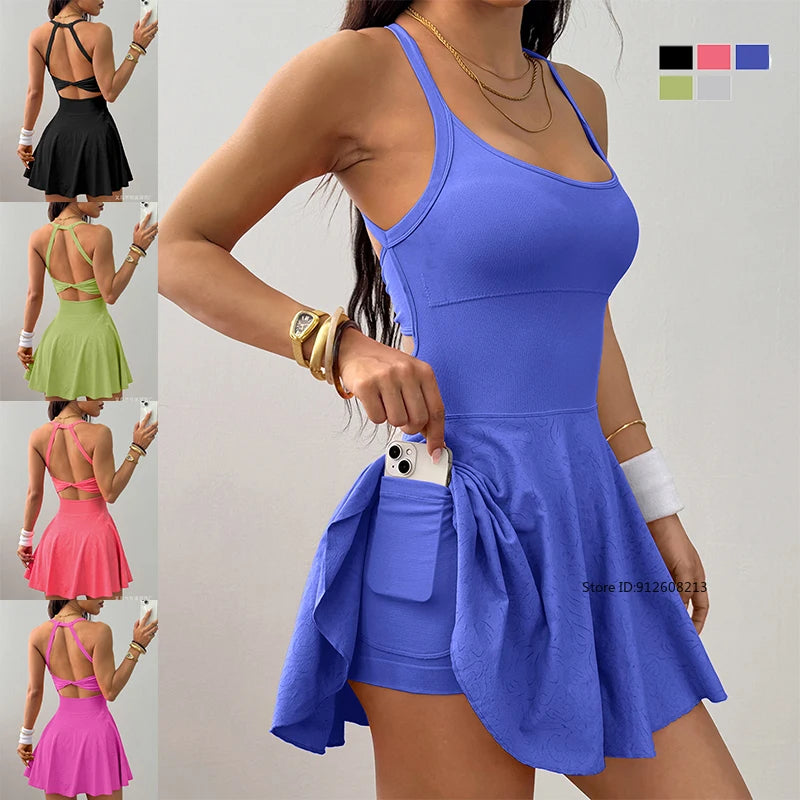 Cross Back Tennis Dress – Built-In Shorts & Support Bra