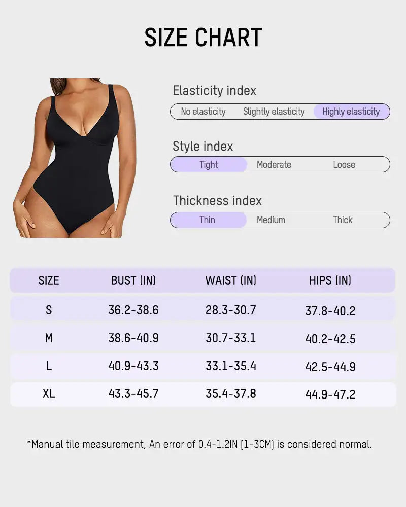 V-Neck Tummy Control Shapewear Bodysuit with Built-in Bra