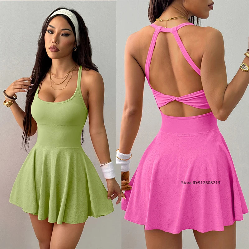 Cross Back Tennis Dress – Built-In Shorts & Support Bra