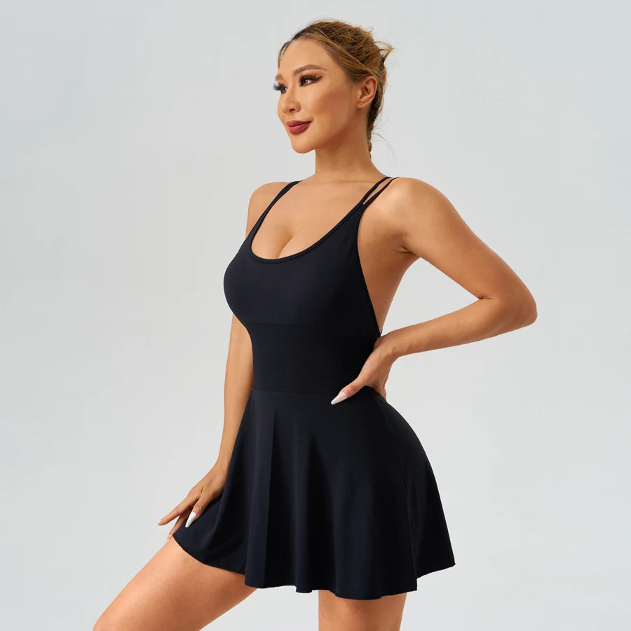 Sporty Mini Dress Romper – Built-In Shorts Activewear
