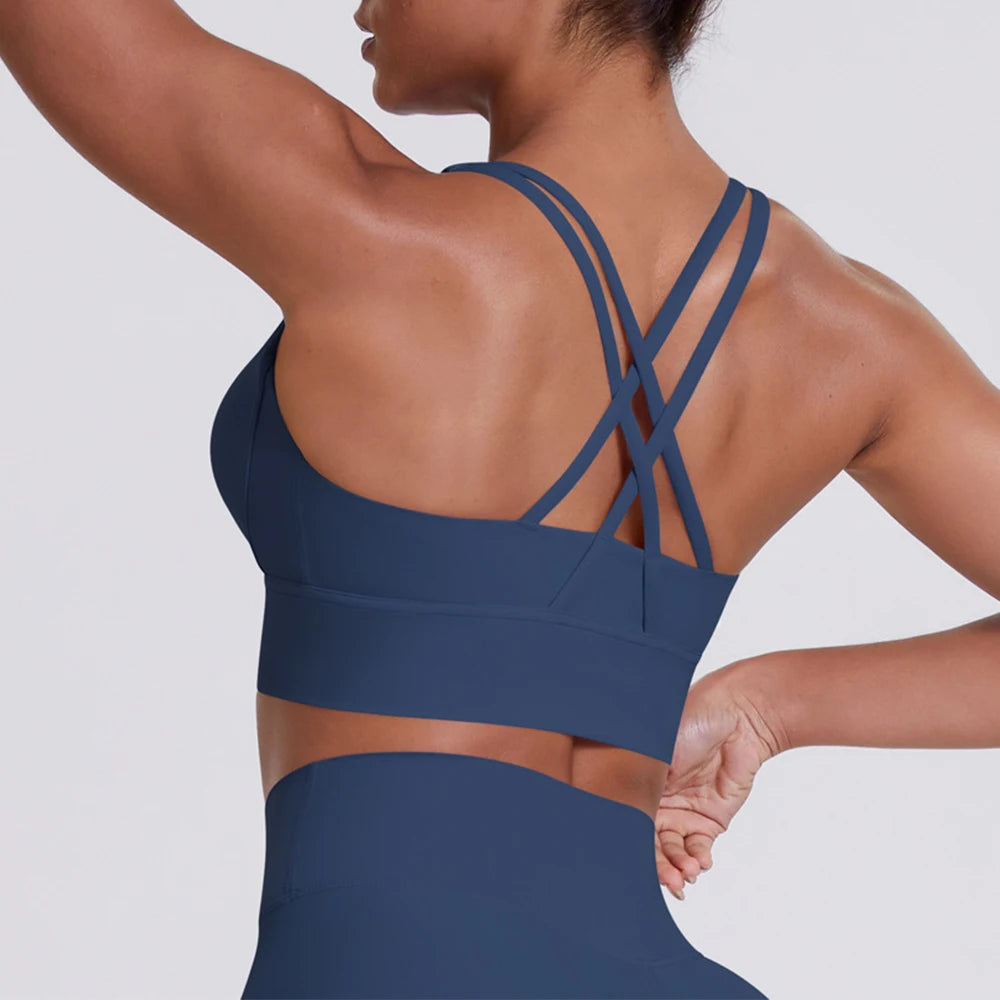 Back Cross Strap Sports Bra Tank Top – Push-Up & Breathable