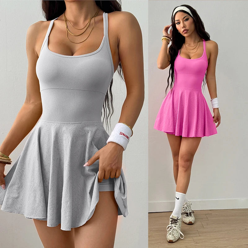 Backless Tennis Dress – Quick-Dry Activewear with Built-In Shorts