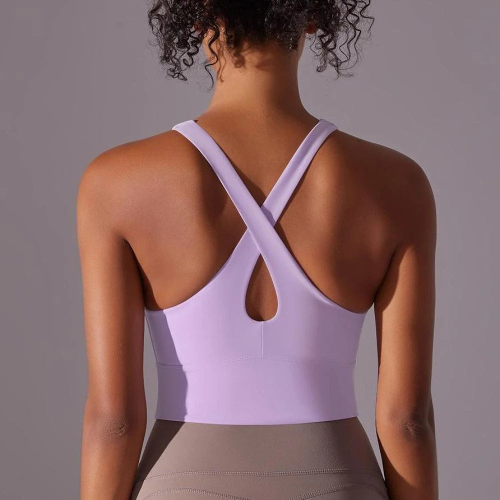 Seamless Crossback Sports Bra Tank Top – Nude Feel & Quick-Dry