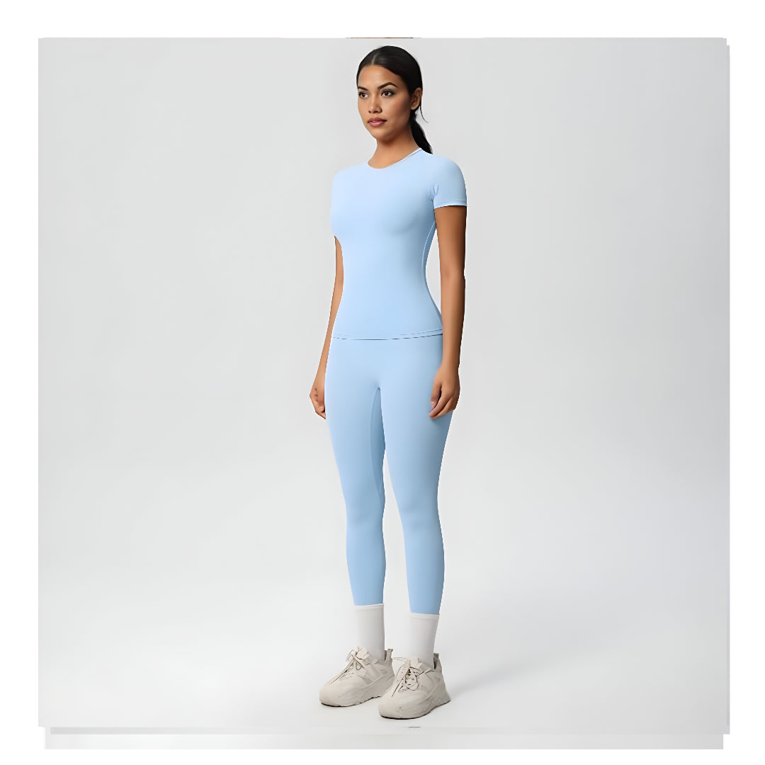Valotre Women’s 2 Piece Workout Set – Athletic T-Shirt & High Waist Leggings – Activewear for Gym, Running & Yoga