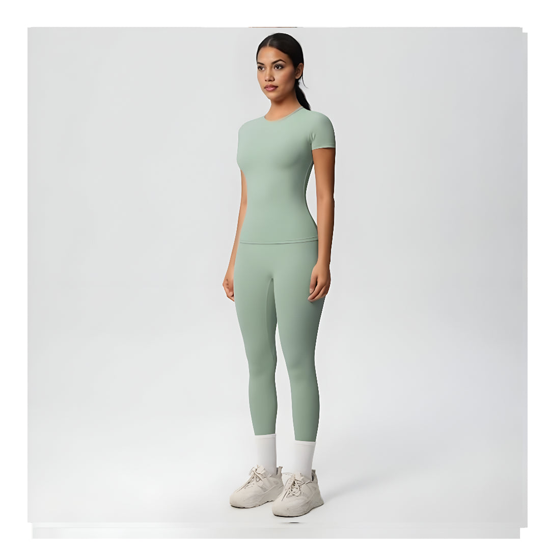 Valotre Women’s 2 Piece Workout Set – Athletic T-Shirt & High Waist Leggings – Activewear for Gym, Running & Yoga