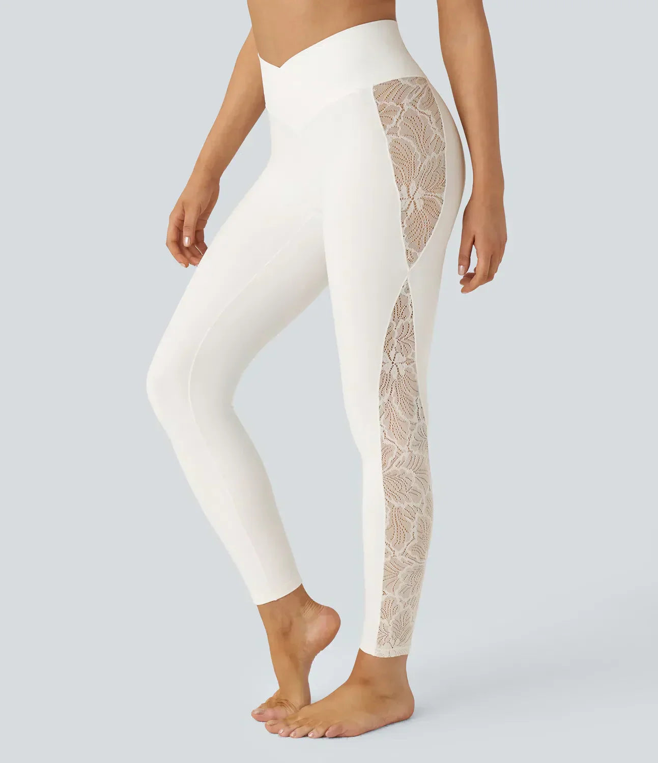 Valore™ High Waisted Crossover Contrast Lace Pocket Yoga Leggings-UPF50+