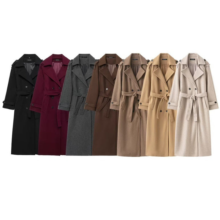 Double-Breasted Long Wool Coat Women's Classic Overcoat