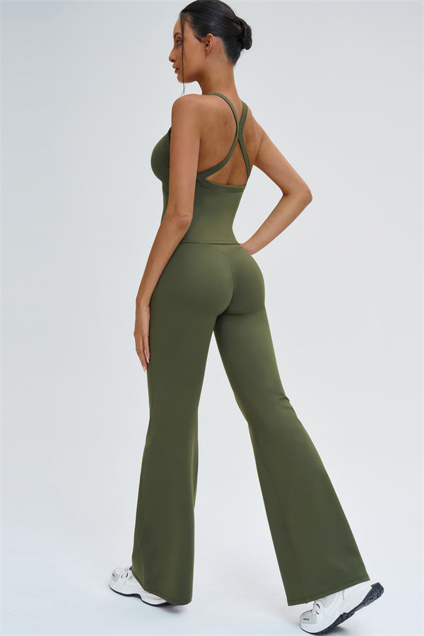 The Slate Cross Back Top Flared Leggings 2-Piece Set