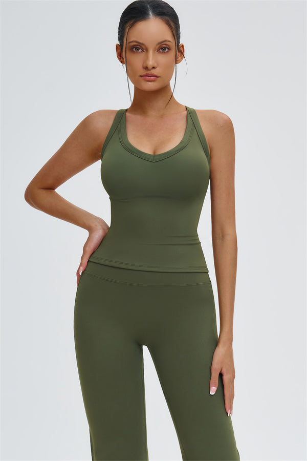 The Slate Cross Back Top Flared Leggings 2-Piece Set