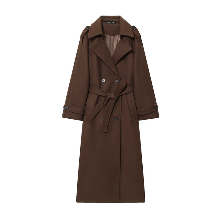 Double-Breasted Long Wool Coat Women's Classic Overcoat